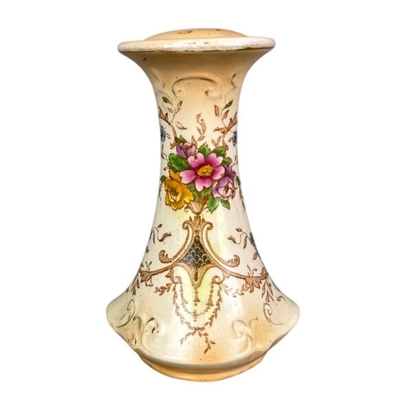 Antique Victorian Porcelain Vase Hatpin Holder Art Deco Floral Cottagecore